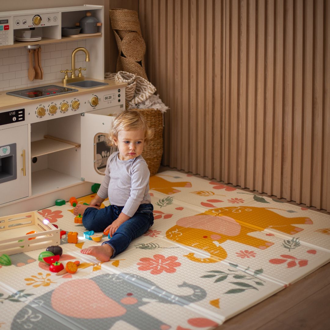 Αναδιπλούμενο στρώμα αφρού διπλής όψης 180 x 120 x 1cm - Exotic Elephants/Delicate Grey