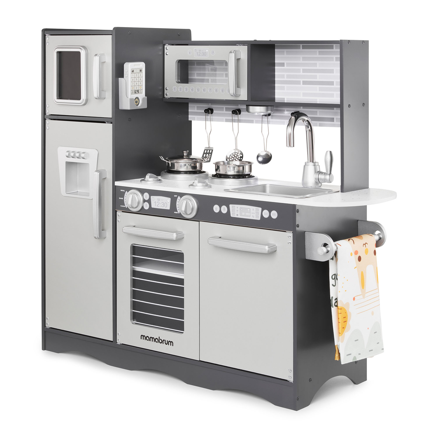 Ξύλινη κουζίνα XXL με φωτισμό LED, ποδιά και αξεσουάρ