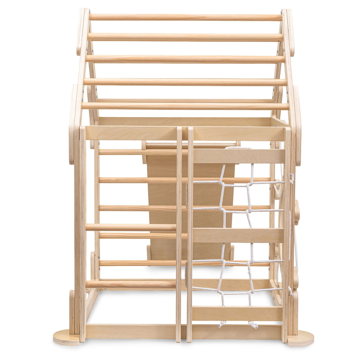 Ξύλινη εσωτερική παιδική χαρά για παιδιά - ένα σπίτι με σκάλες και μια τσουλήθρα