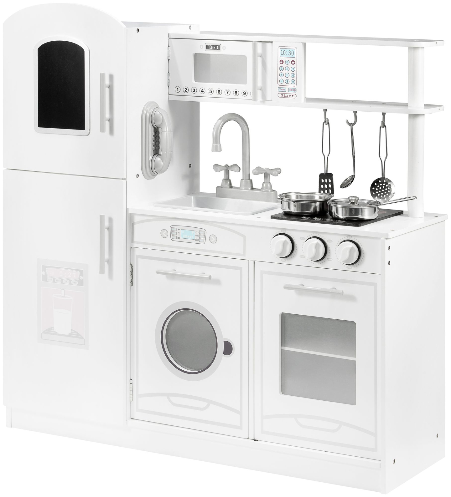 Μεγάλα ξύλινα λευκά αξεσουάρ κουζίνας και ποδιά