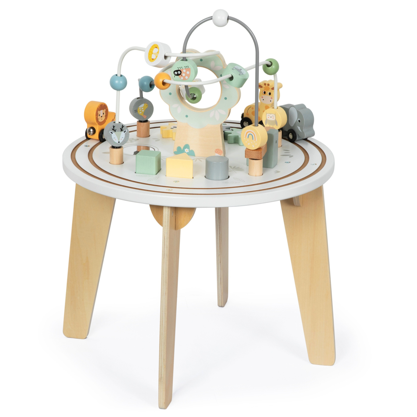 Ξύλινο στρογγυλό εκπαιδευτικό τραπέζι με μαγνητικό τρένο και εκτοξευτή χαντρών