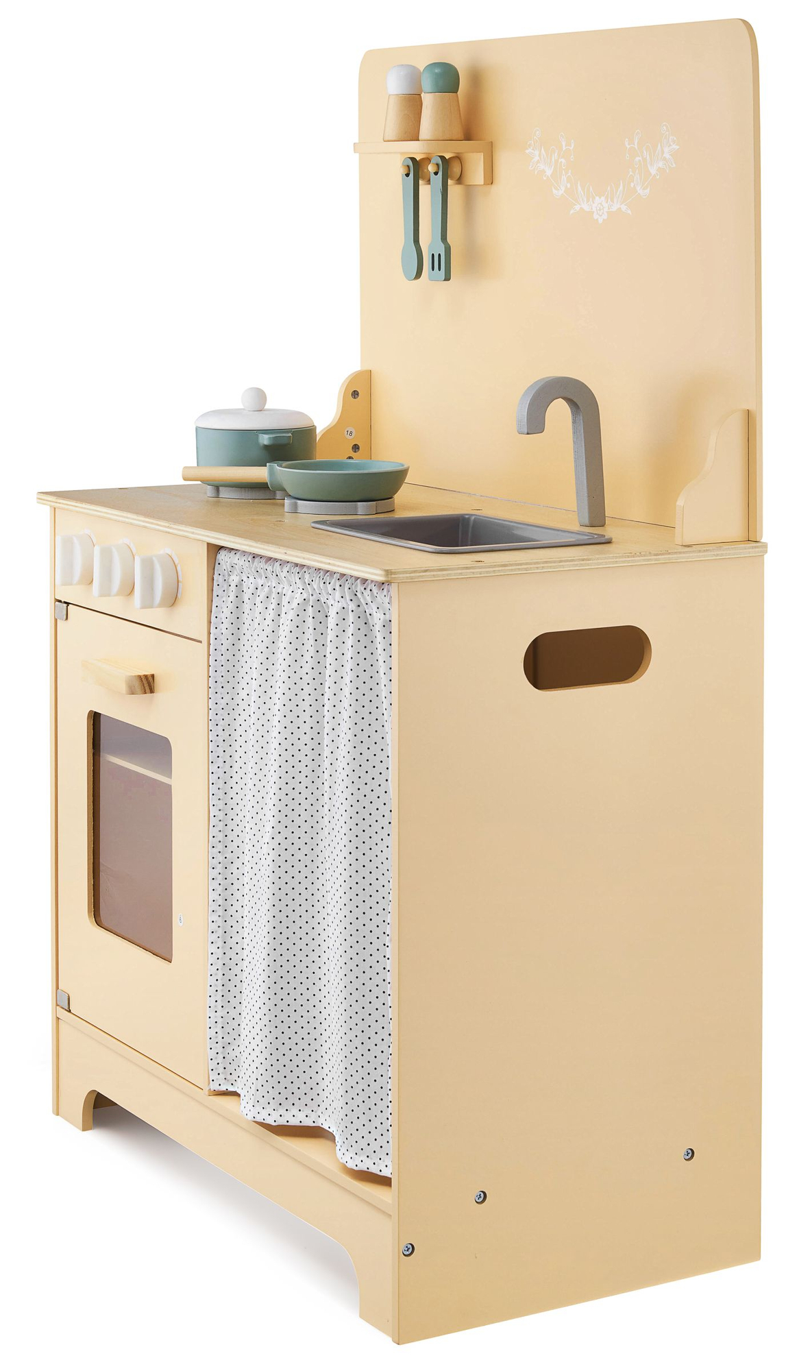 Ξύλινη κουζίνα με ποδιά, αξεσουάρ και φωτισμό LED