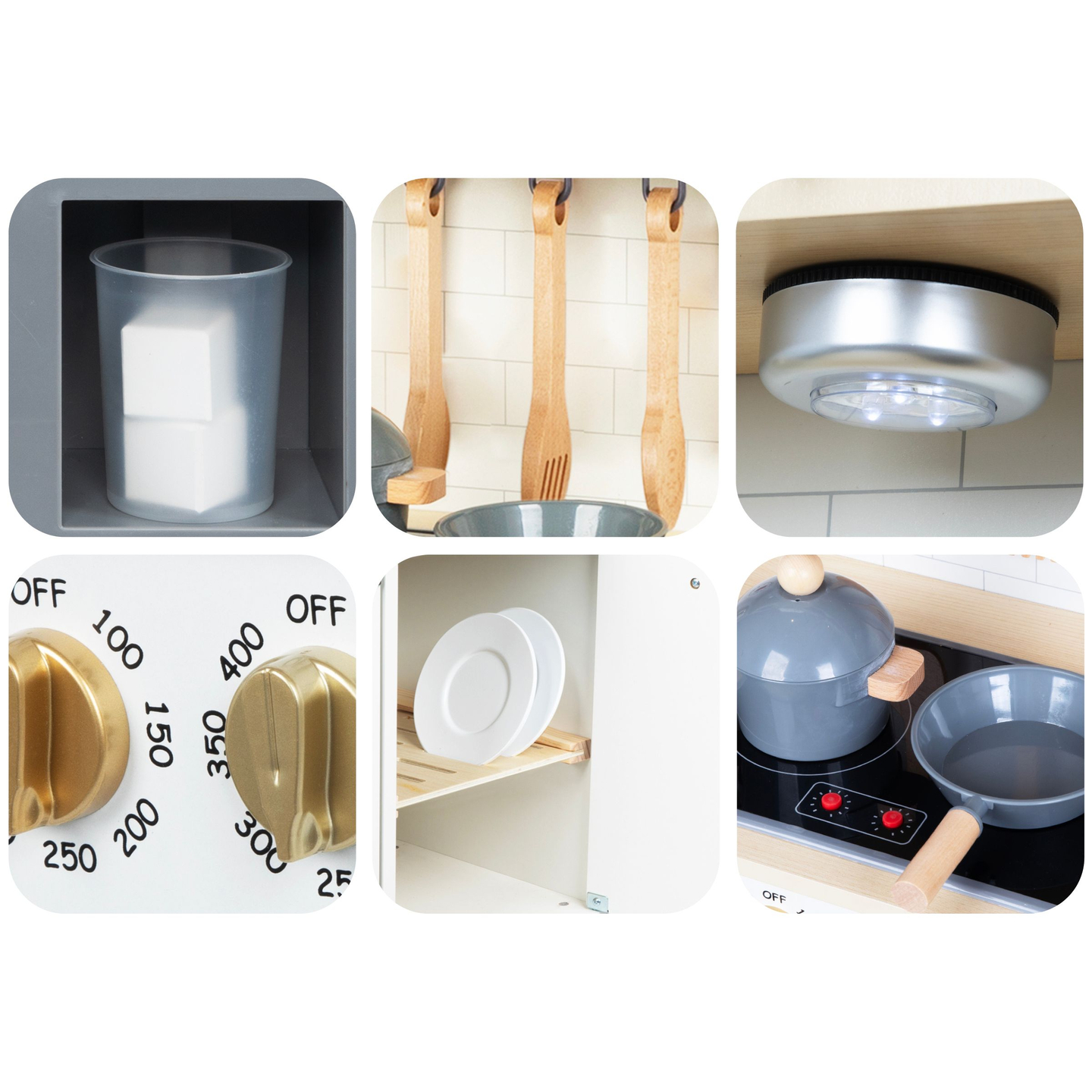 Διαδραστική ξύλινη κουζίνα XXL με αξεσουάρ και φωτισμό LED - δύο επιπέδων