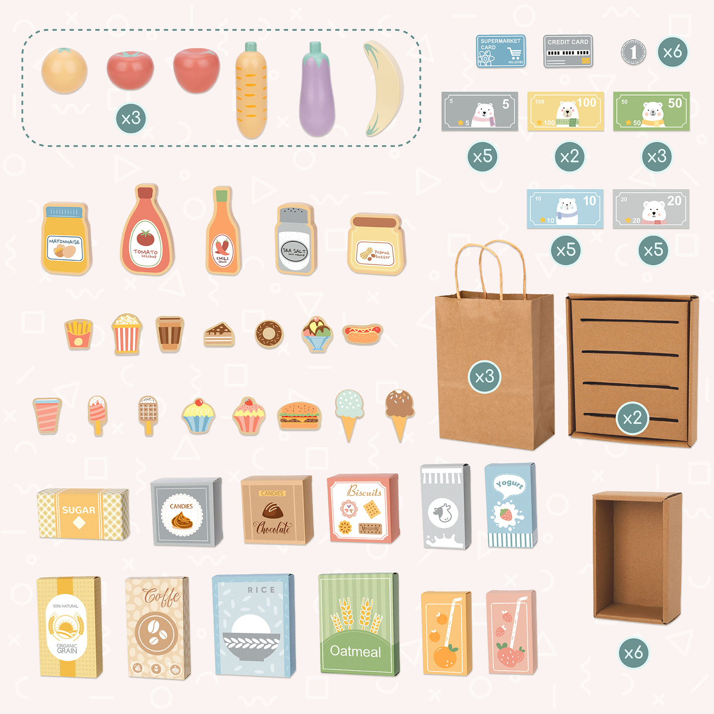 Μεγάλο ξύλινο παιδικό κατάστημα με μαυροπίνακα - 91 κομμάτια για διασκέδαση στα ψώνια!