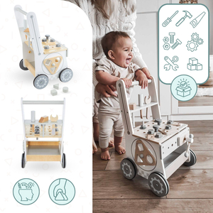 3 σε 1 ξύλινη περπατούρα, σπρώχτης + εργαστήριο - 47 στοιχεία