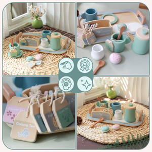 Μεγάλο ξύλινο σετ τσαγιού με δίσκο - 18 αντικείμενα