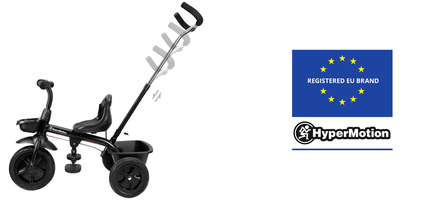 HyperMotion TOBI VECTOR τρίκυκλο - παντοτινές φουσκωτές ρόδες + μπάρα ώθησης. Χρώμα: μαύρο.