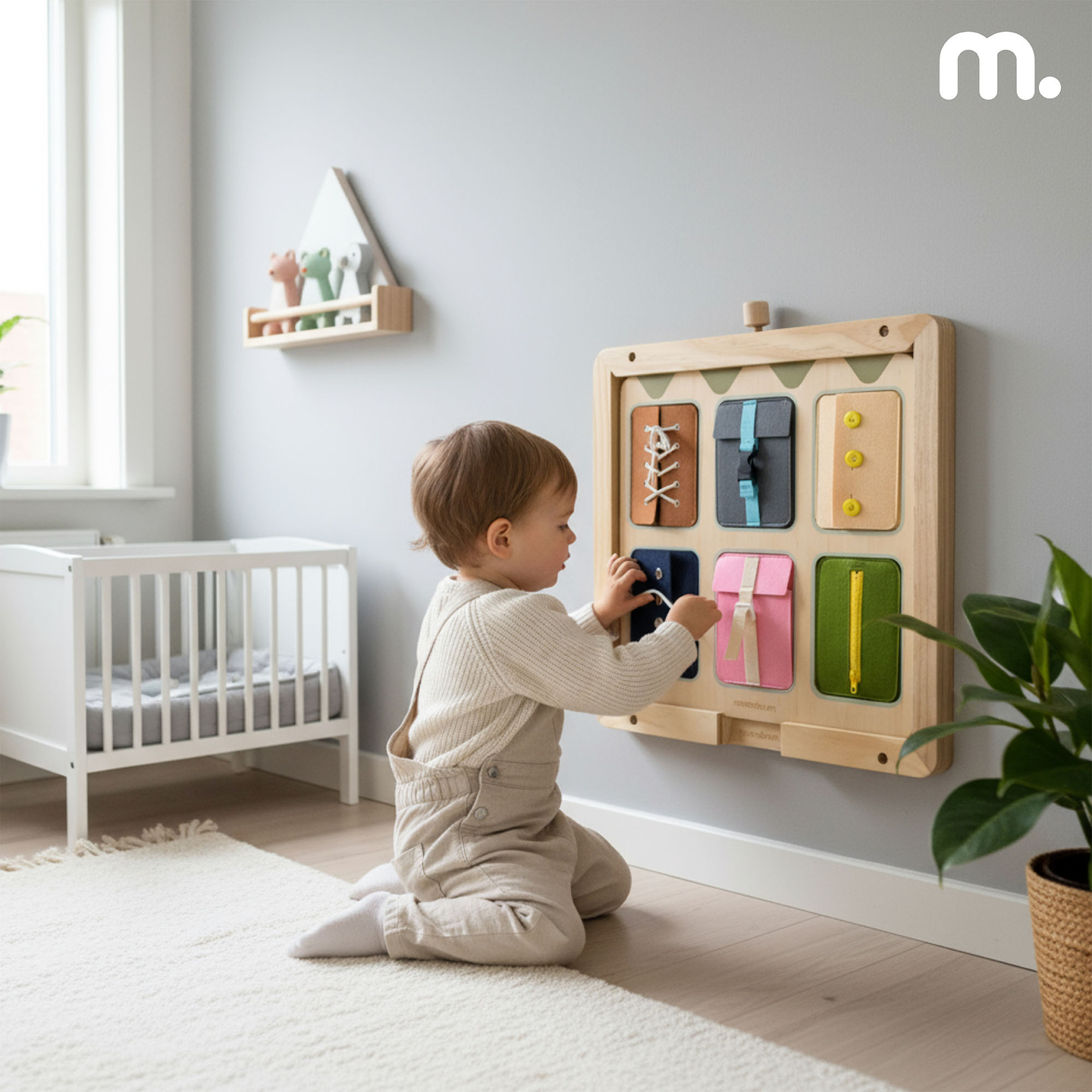 Ξύλινη σανίδα χειρισμού Montessori – Αισθητηριακή μάθηση ανεξαρτησίας - κορδόνια, αγκράφες, κουμπιά, κουμπώματα, φερμουάρ