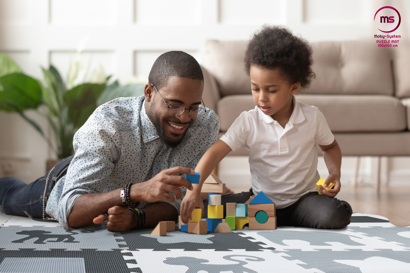 Αφρώδες χαλί XL 150 x 150 x 1cm με μπορντούρα - αφρός EVA - γκρι