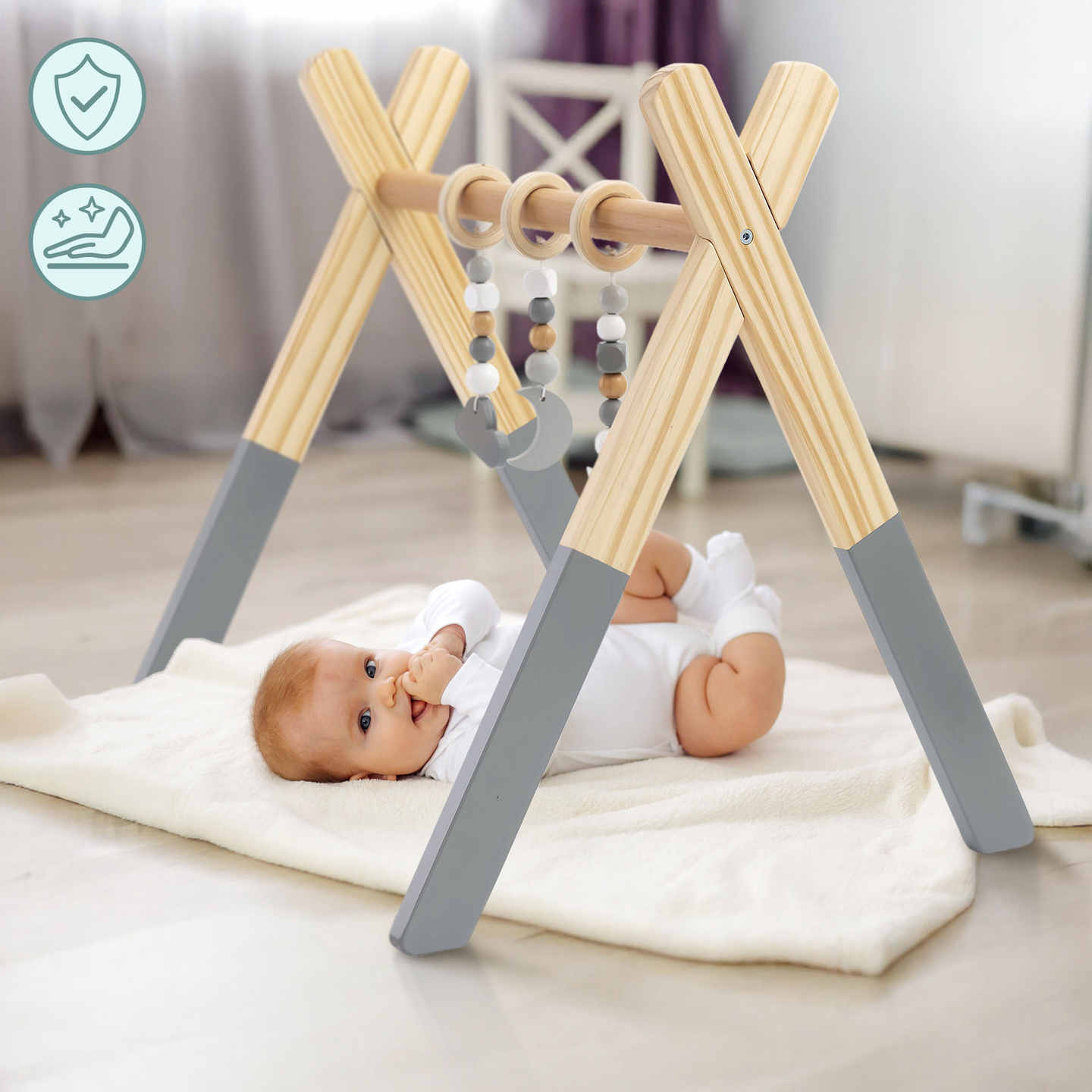 Ξύλινη βάση εκπαίδευσης Baby Gym - χρώμα γκρι