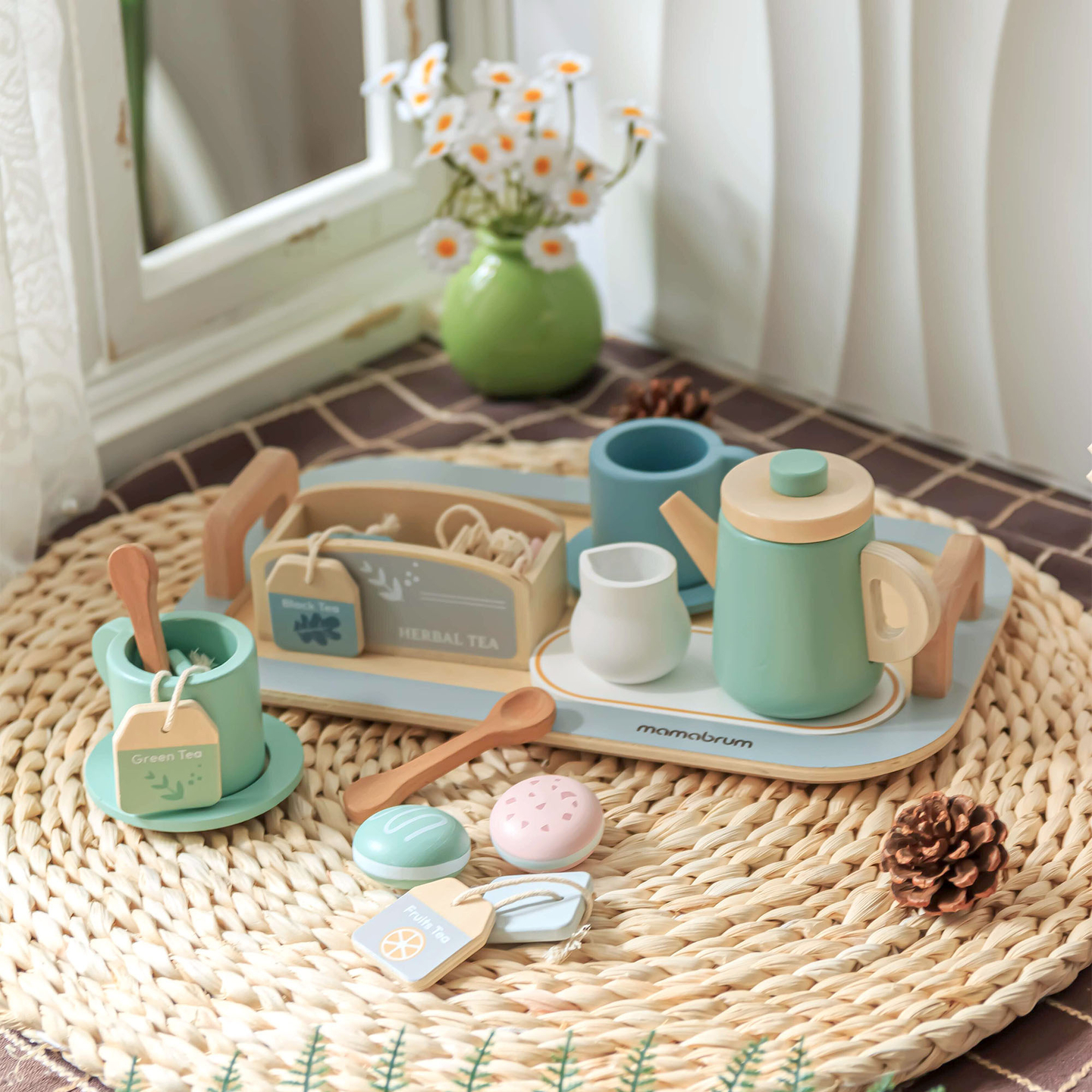 Μεγάλο ξύλινο σετ τσαγιού με δίσκο - 18 αντικείμενα