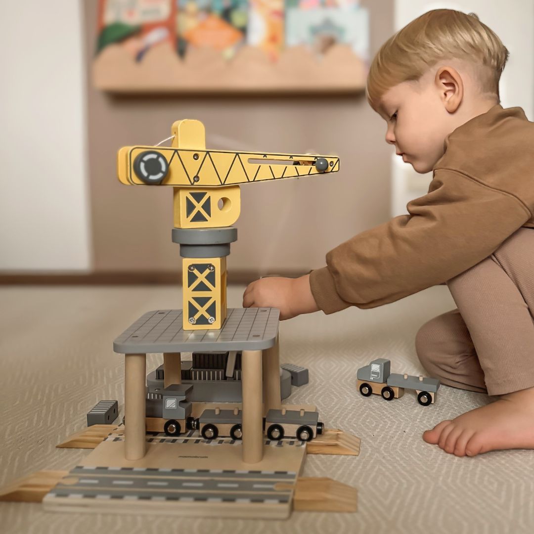 Κινητός γερανός λιμανιού με μαγνητικό βαρούλκο και αξεσουάρ - ξύλινο σετ