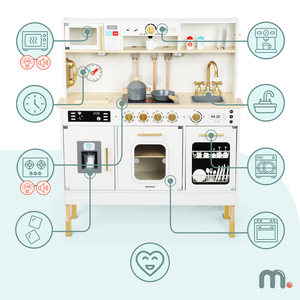 Διαδραστική ξύλινη κουζίνα XXL με αξεσουάρ και φωτισμό LED - δύο επιπέδων