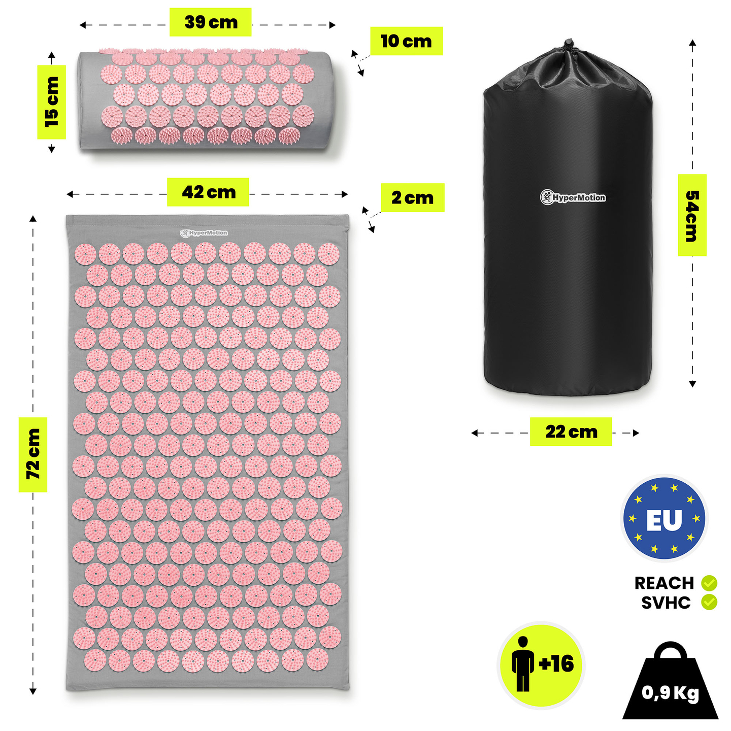 Στρώμα πιεσοθεραπείας με μαξιλάρι και κάλυμμα - 72 cm HyperMotion γκρι και ροζ