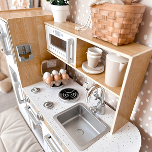 Ξύλινη κουζίνα XXL με φωτισμό LED, ποδιά και αξεσουάρ