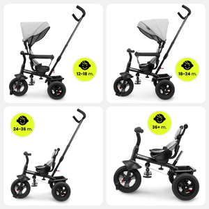 Τρίκυκλο για παιδιά 1-4 ετών - TOBI FREY - γκρι χρώμα - περιστρεφόμενο - τροχοί με αντλία + ωθητήρας