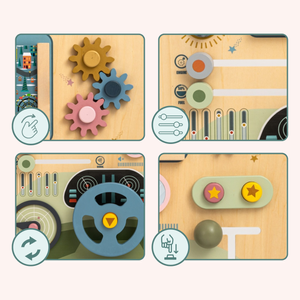 Ξύλινη σανίδα Montessori 2 σε 1 πιλοτήριο για τον μικρό οδηγό και πιλότο – τιμόνι, λεβιές ταχυτήτων, χάρτες ταξιδιού, ραντάρ