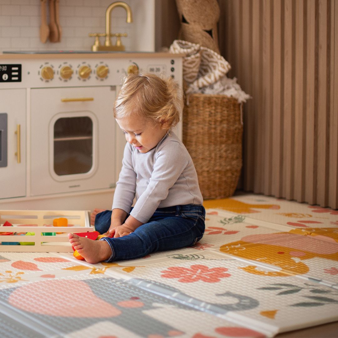 Αναδιπλούμενο στρώμα αφρού διπλής όψης 180 x 120 x 1cm - Exotic Elephants/Delicate Grey