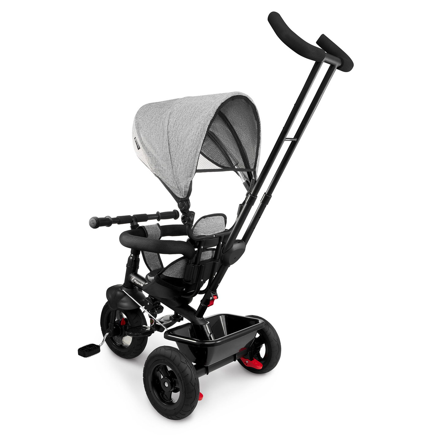 Τρίκυκλο για παιδιά 1-4 ετών - TOBI FREY - γκρι χρώμα - περιστρεφόμενο - τροχοί με αντλία + ωθητήρας