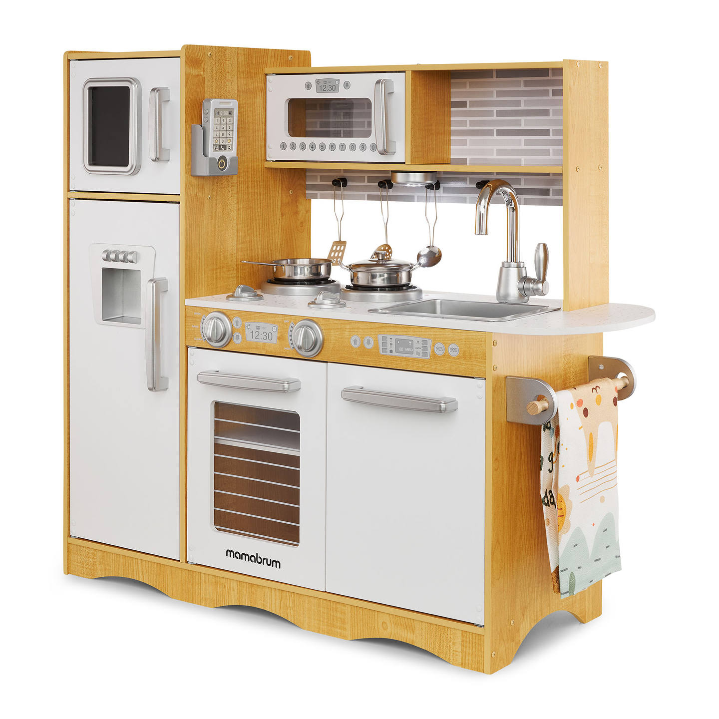 Ξύλινη κουζίνα XXL με φωτισμό LED, ποδιά και αξεσουάρ