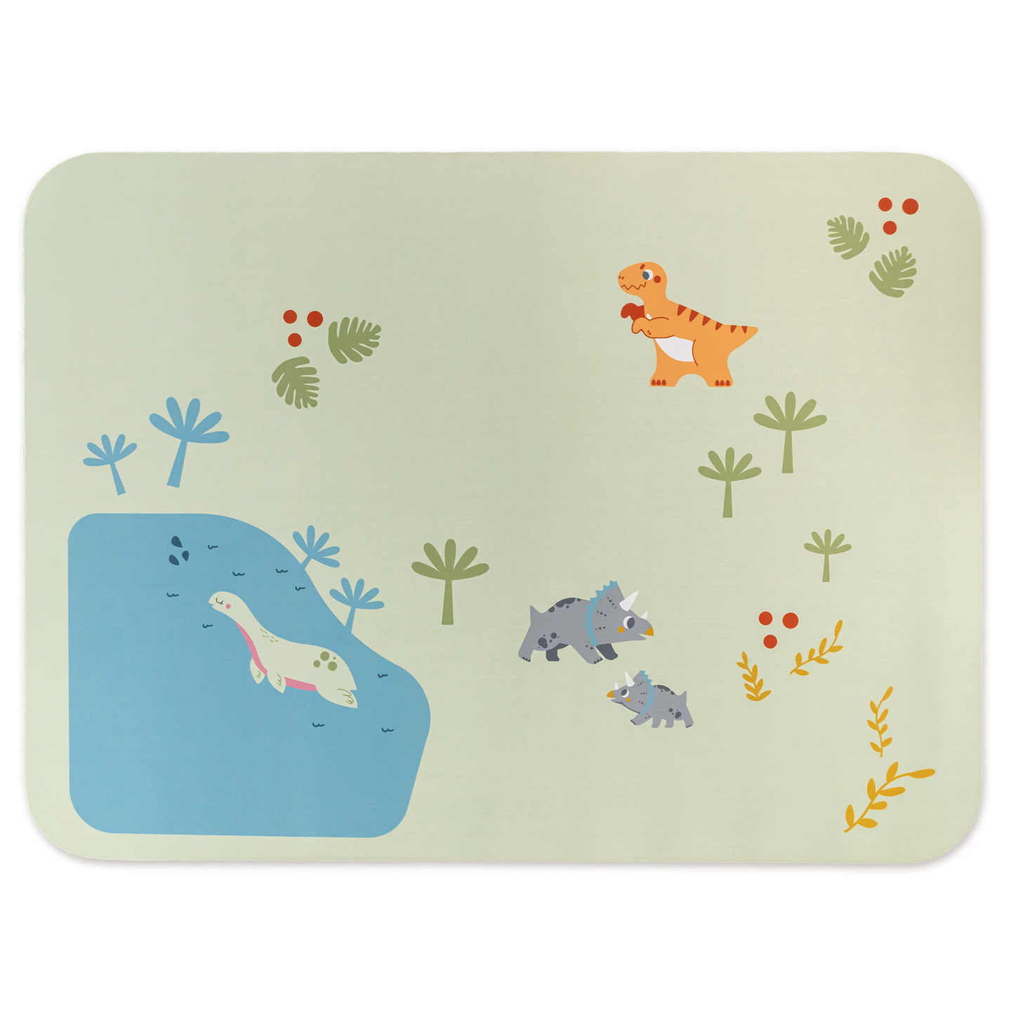 Ξύλινο τρενάκι Dino Park με αντιολισθητικό χαλάκι - δεινόσαυροι, τρένο, γραμμές, ηφαίστειο, κουδούνι