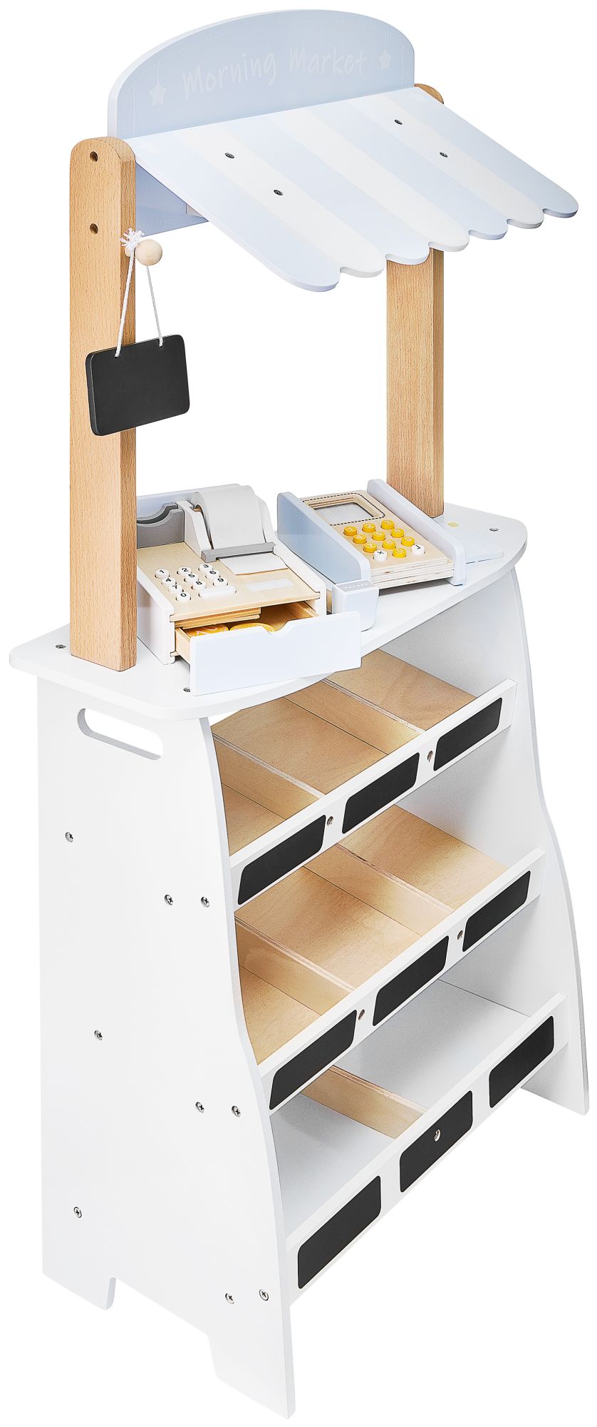 Κατάστημα λαχανικών - ξύλινος πάγκος με κιβώτια, ταμειακή μηχανή και τερματικό