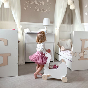 Ξύλινο καροτσάκι για κούκλες - Swan