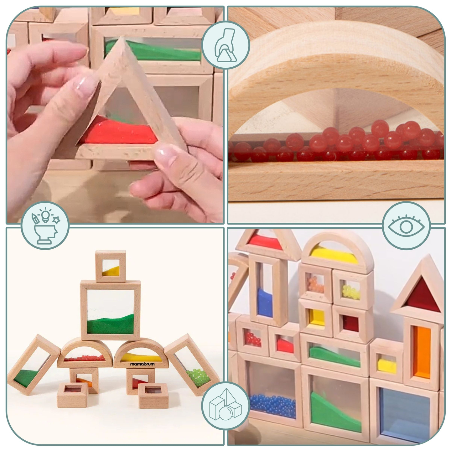 Σετ από ξύλινα αισθητήρια τουβλάκια με διαφορετικές γεμίσεις - 15 τεμάχια