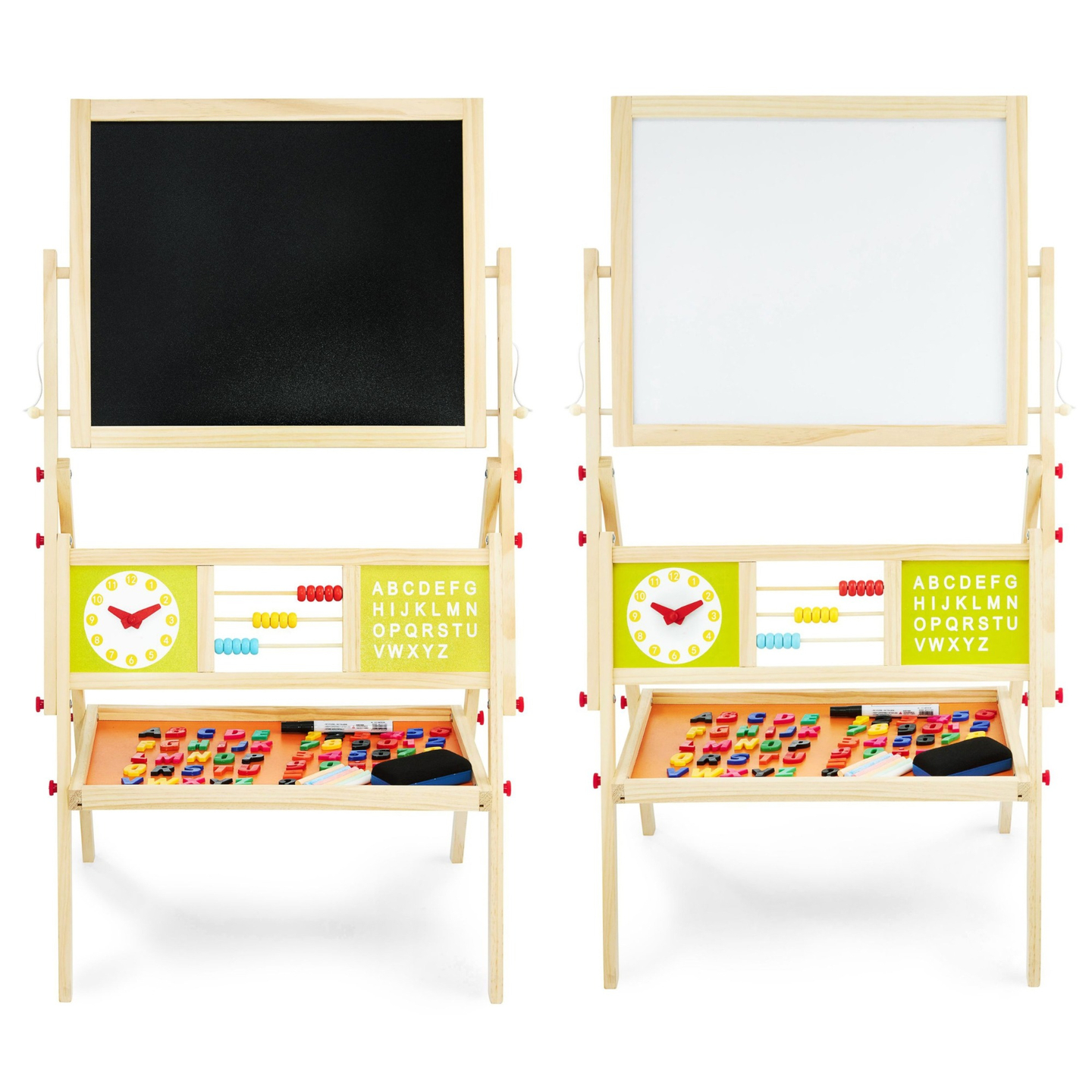 Μεγάλος εκπαιδευτικός πίνακας δύο όψεων: μαγνητικός και μαυροπίνακας - πίνακας ξηρής διαγραφής, ξύλινος