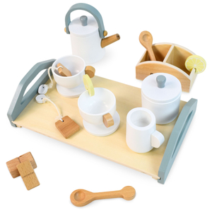 Μεγάλο ξύλινο σετ τσαγιού με δίσκο - 17 αντικείμενα