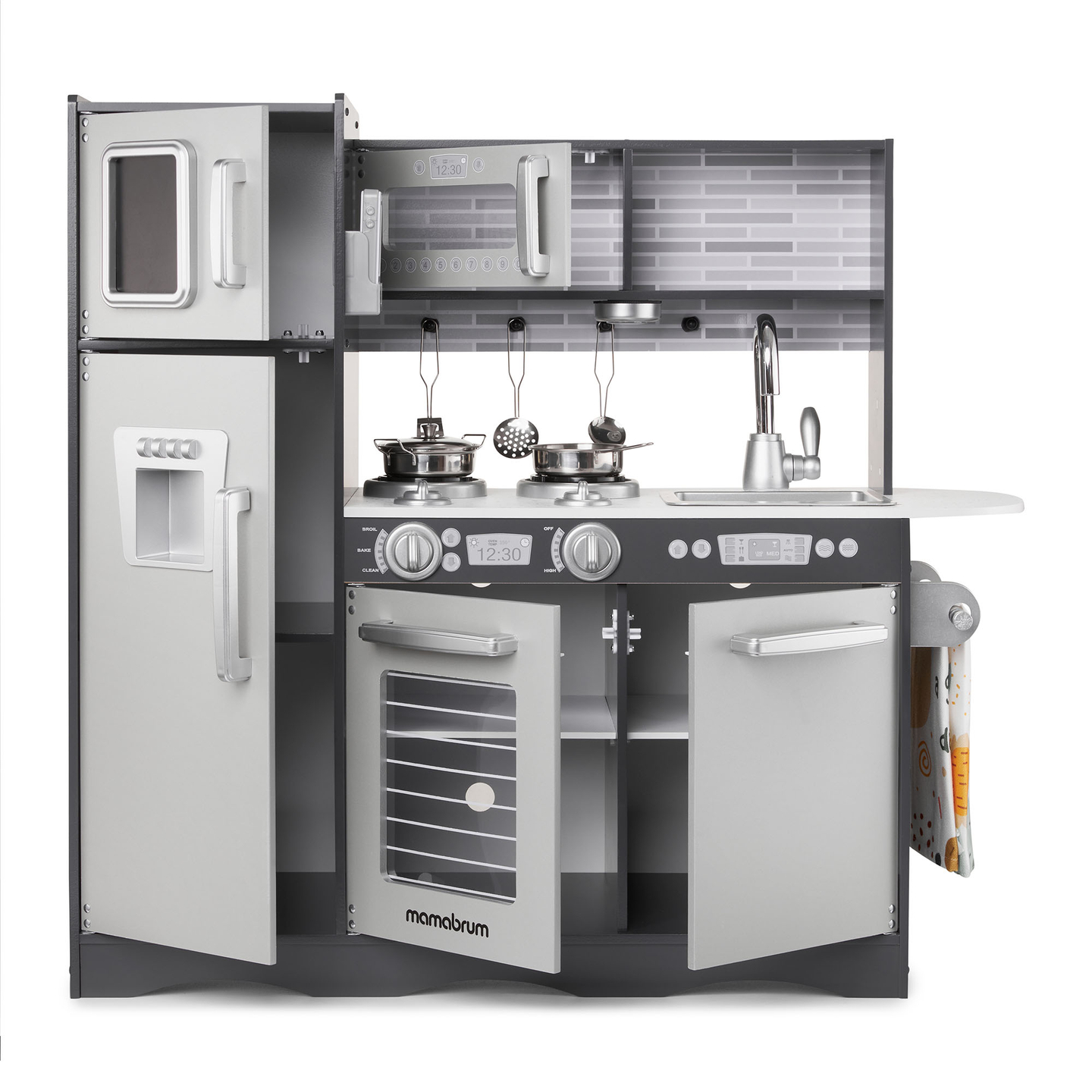 Ξύλινη κουζίνα XXL με φωτισμό LED, ποδιά και αξεσουάρ