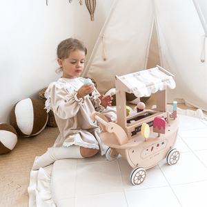 Ξύλινο παγωτατζίδικο για παιδιά - τροχήλατο καρότσι με αξεσουάρ