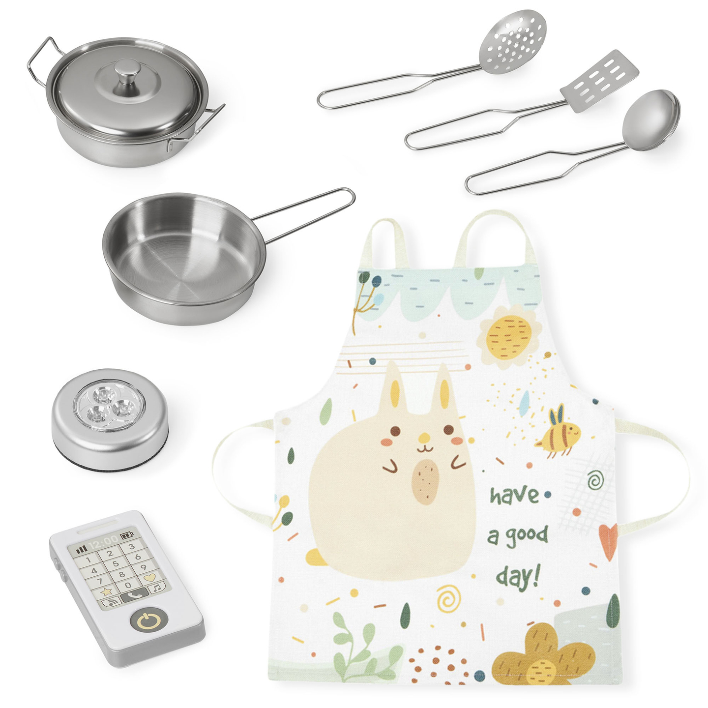 Ξύλινη κουζίνα XXL με φωτισμό LED, ποδιά και αξεσουάρ