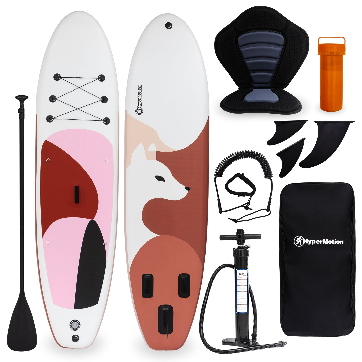 Φουσκωτό SUP Stand Up Paddle board 320cm με κουπί και κάθισμα - HyperMotion WAVE BOOST PINK 320