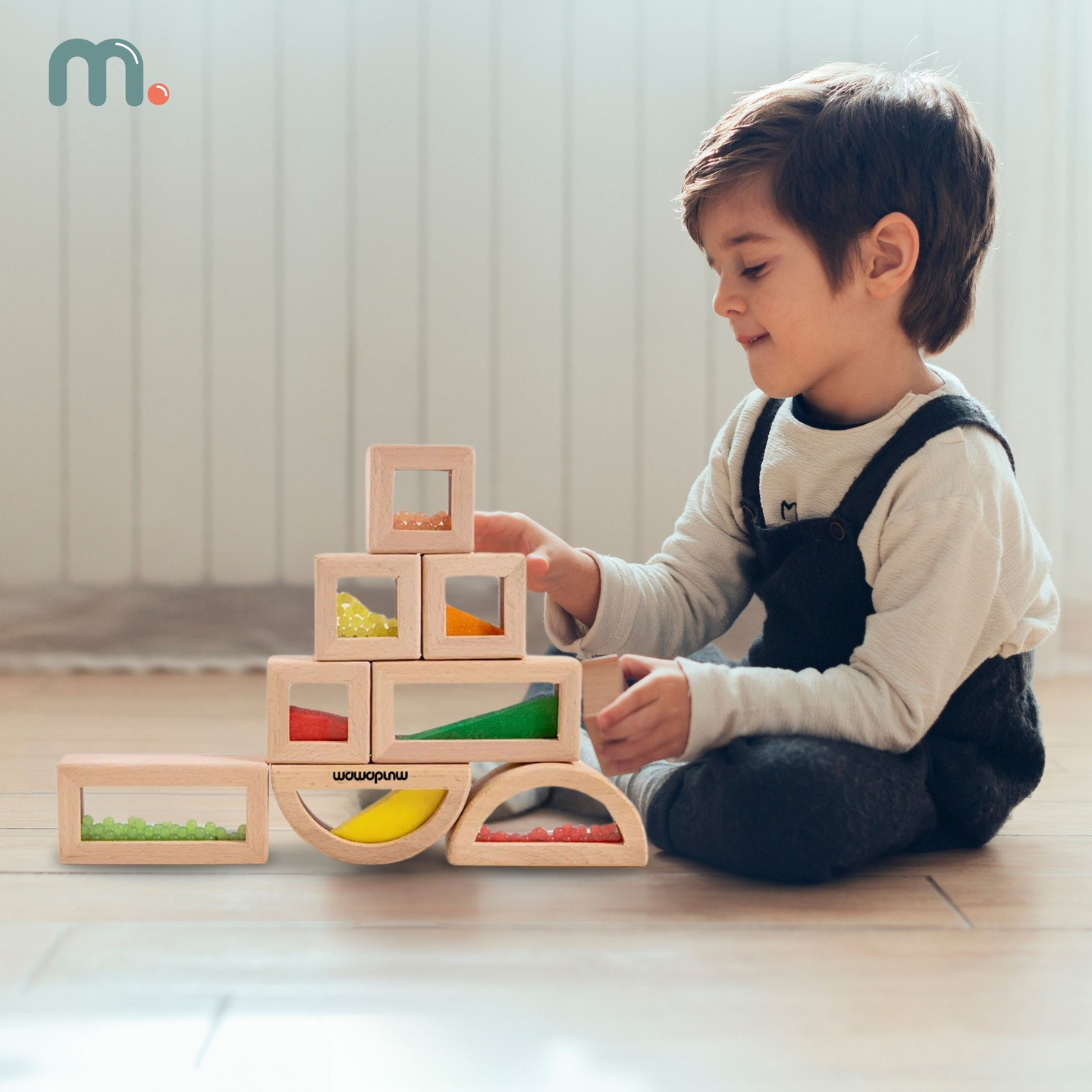 Σετ από ξύλινα αισθητήρια τουβλάκια με διαφορετικές γεμίσεις - 15 τεμάχια