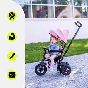 Τρίκυκλο για παιδιά 1-4 ετών - TOBI FREY - ροζ χρώμα - περιστρεφόμενο - τροχοί με αντλία + ωθητήρας