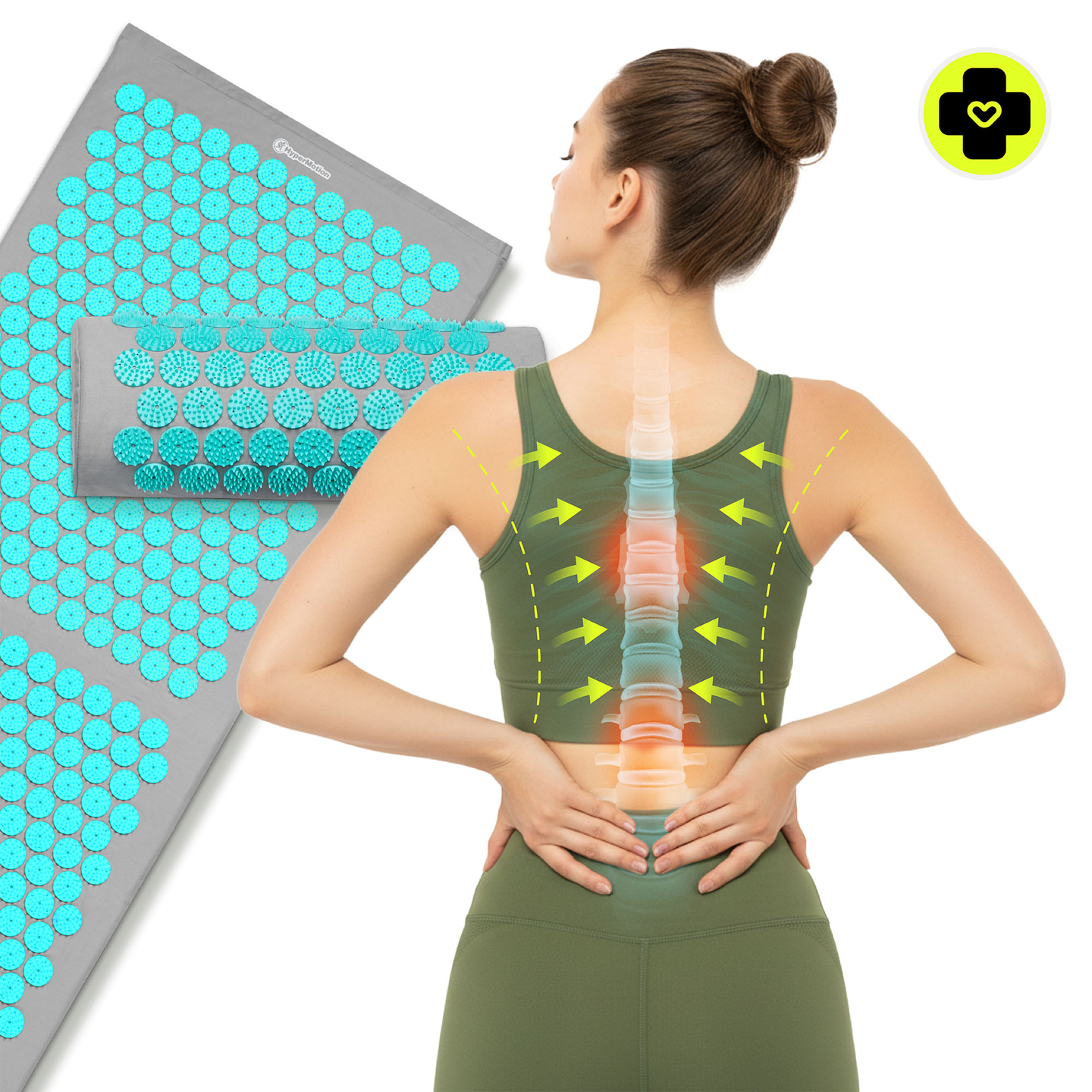 Μεγάλο στρώμα πιεσοθεραπείας με μαξιλάρι και κάλυμμα - 130 cm HyperMotion γκρι-μέντα