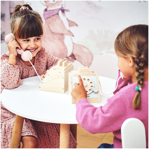 Ρετρό ξύλινο τηλέφωνο - παστέλ ροζ