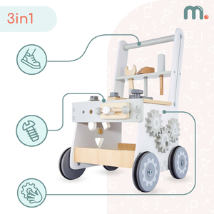 3 σε 1 ξύλινη περπατούρα, σπρώχτης + εργαστήριο - 47 στοιχεία