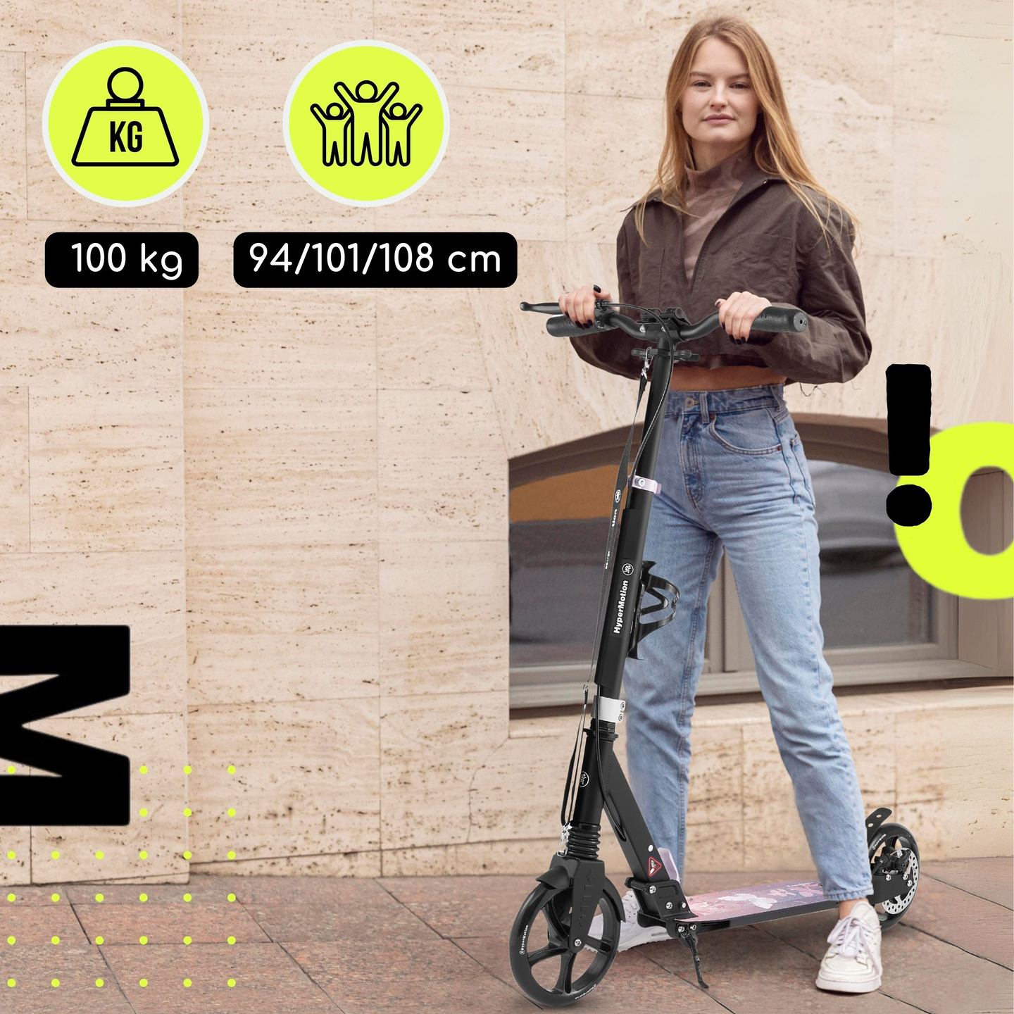 Δίκυκλο σκούτερ για νεαρούς ενήλικες - με αμορτισέρ - HyperMotion Skyline - ροζ, αλουμίνιο - 100kg