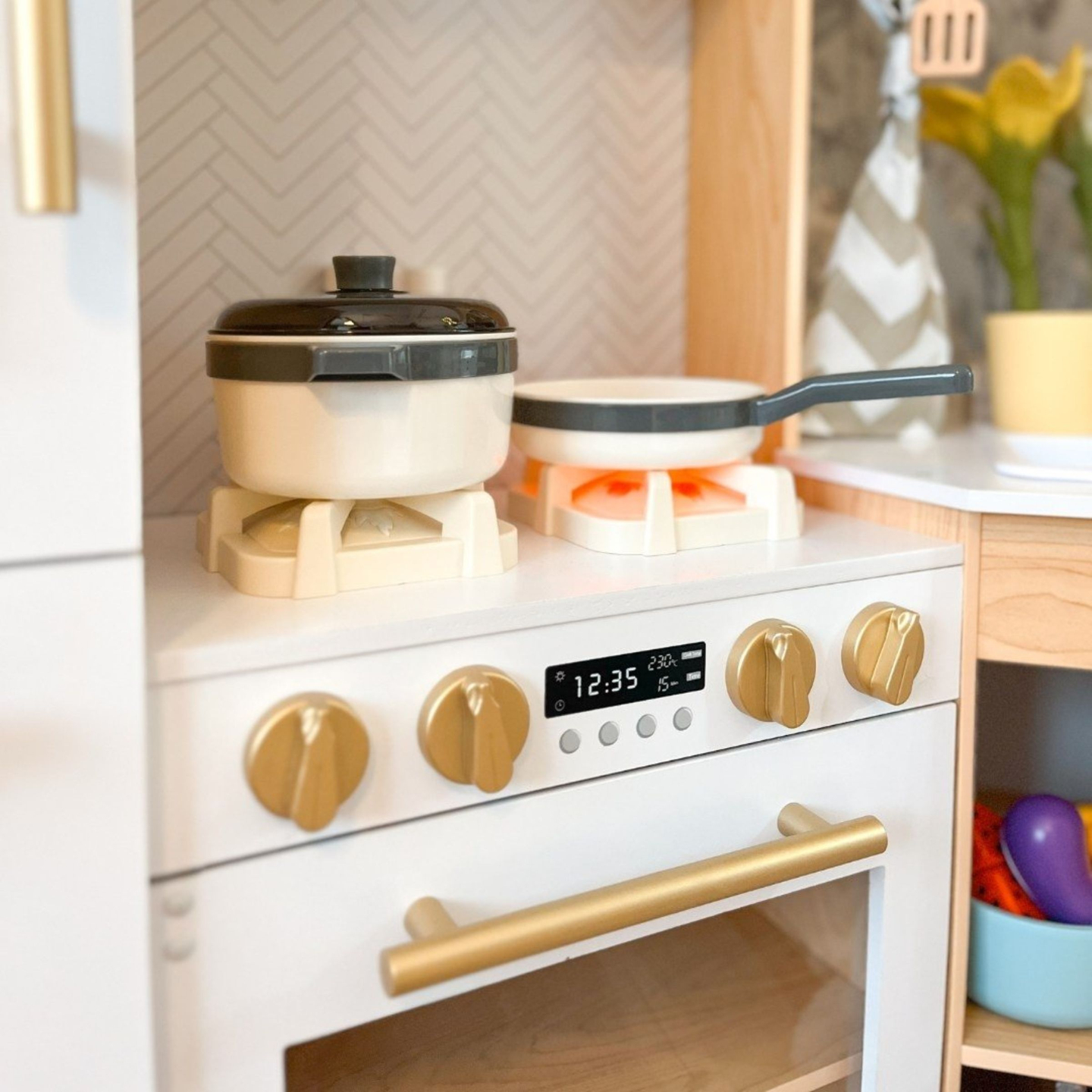 XXXXL μεγάλη ξύλινη διαδραστική κουζίνα με φωτισμό LED, πλυντήριο ρούχων, φούρνο μικροκυμάτων - 50 στοιχεία