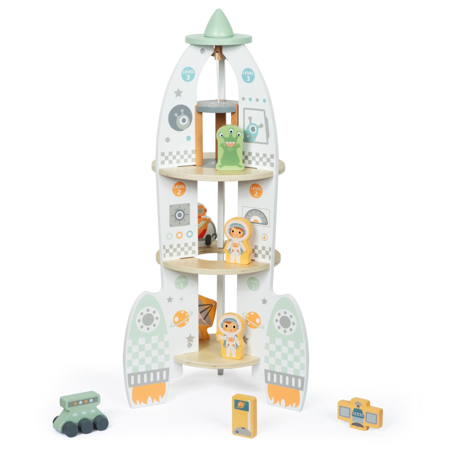 Μεγάλος ξύλινος διαστημικός πύραυλος με ασανσέρ και αξεσουάρ - XXL