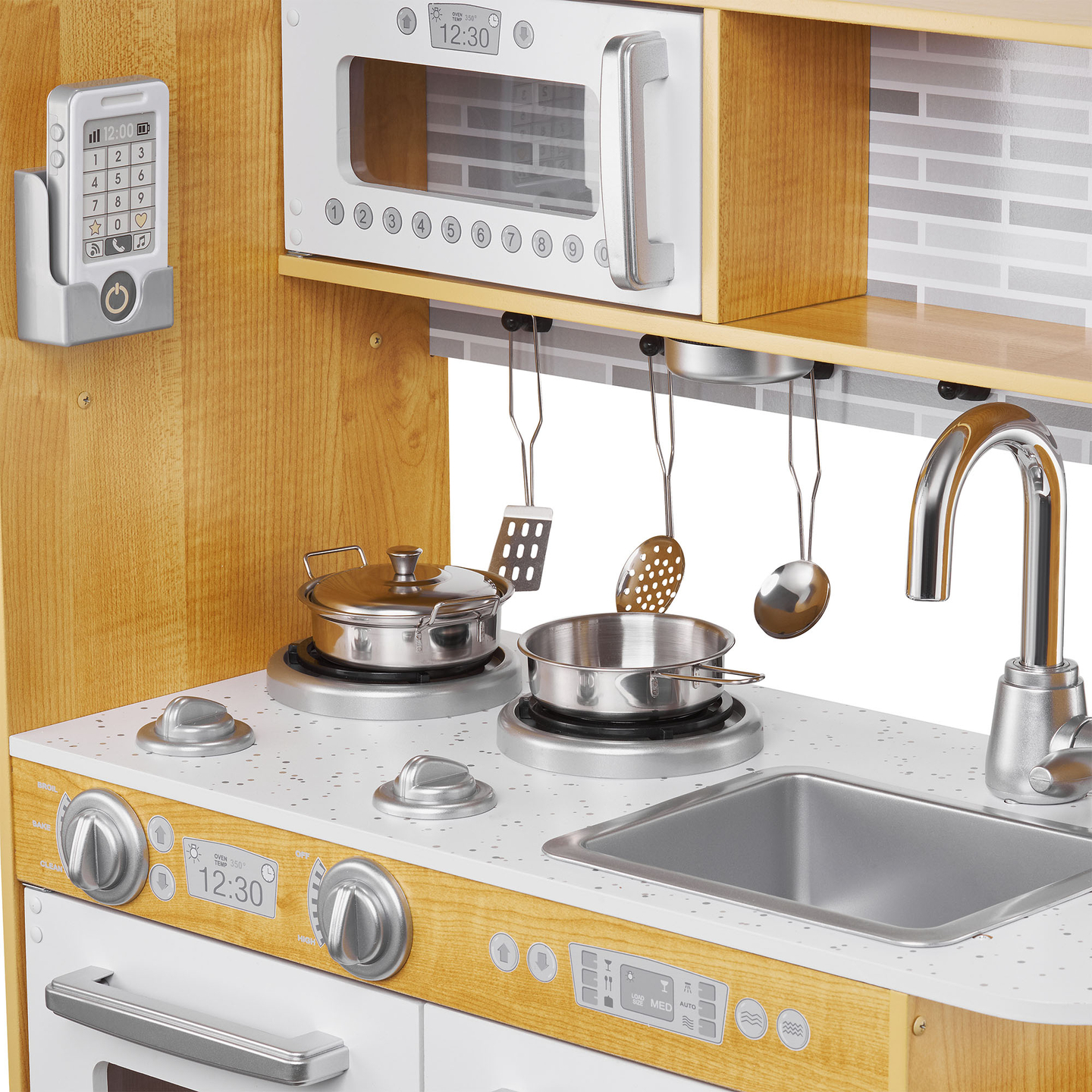 Ξύλινη κουζίνα XXL με φωτισμό LED, ποδιά και αξεσουάρ