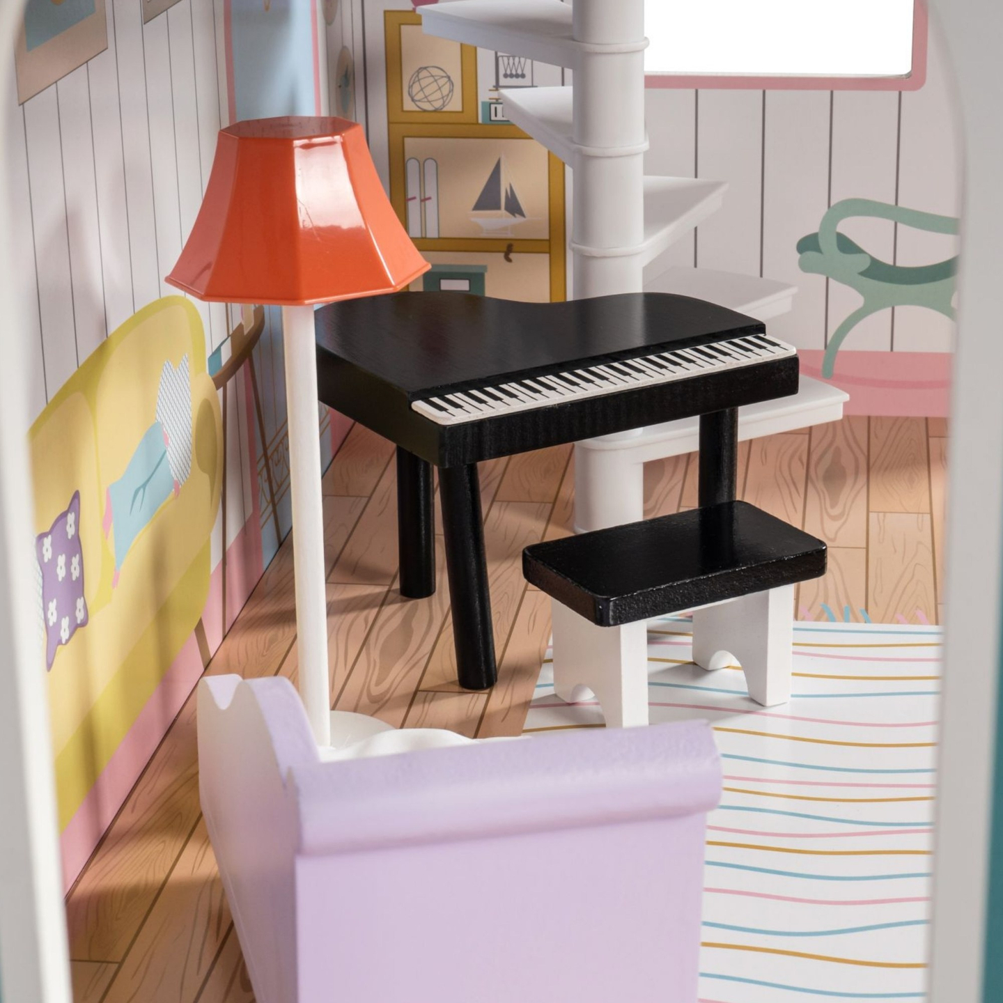 XXL Το μεγαλύτερο ξύλινο κουκλόσπιτο - 123 cm - φωτιζόμενο με LED - βεράντα, αξεσουάρ, κήπος