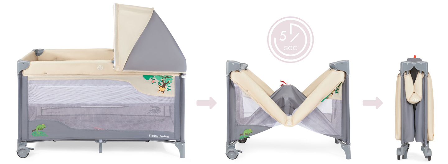 Κούνια ταξιδιού 0 - 36 m με αλλαξιέρα + παρκοκρέβατο Moby-System HUXLEY