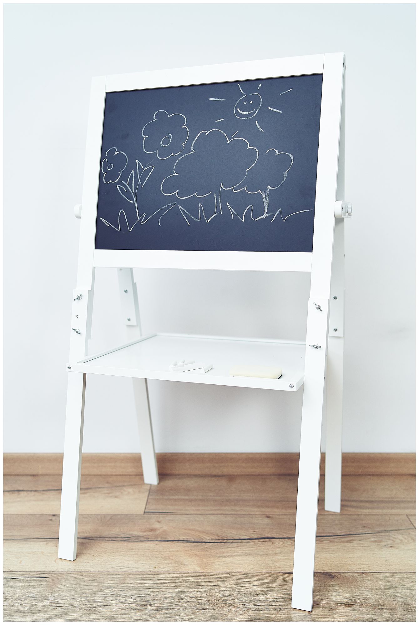 Εκπαιδευτικός πίνακας δύο όψεων: μαγνητικός και μαυροπίνακας - στεγνόμακρος, ξύλινος, για παιδιά, πτυσσόμενος