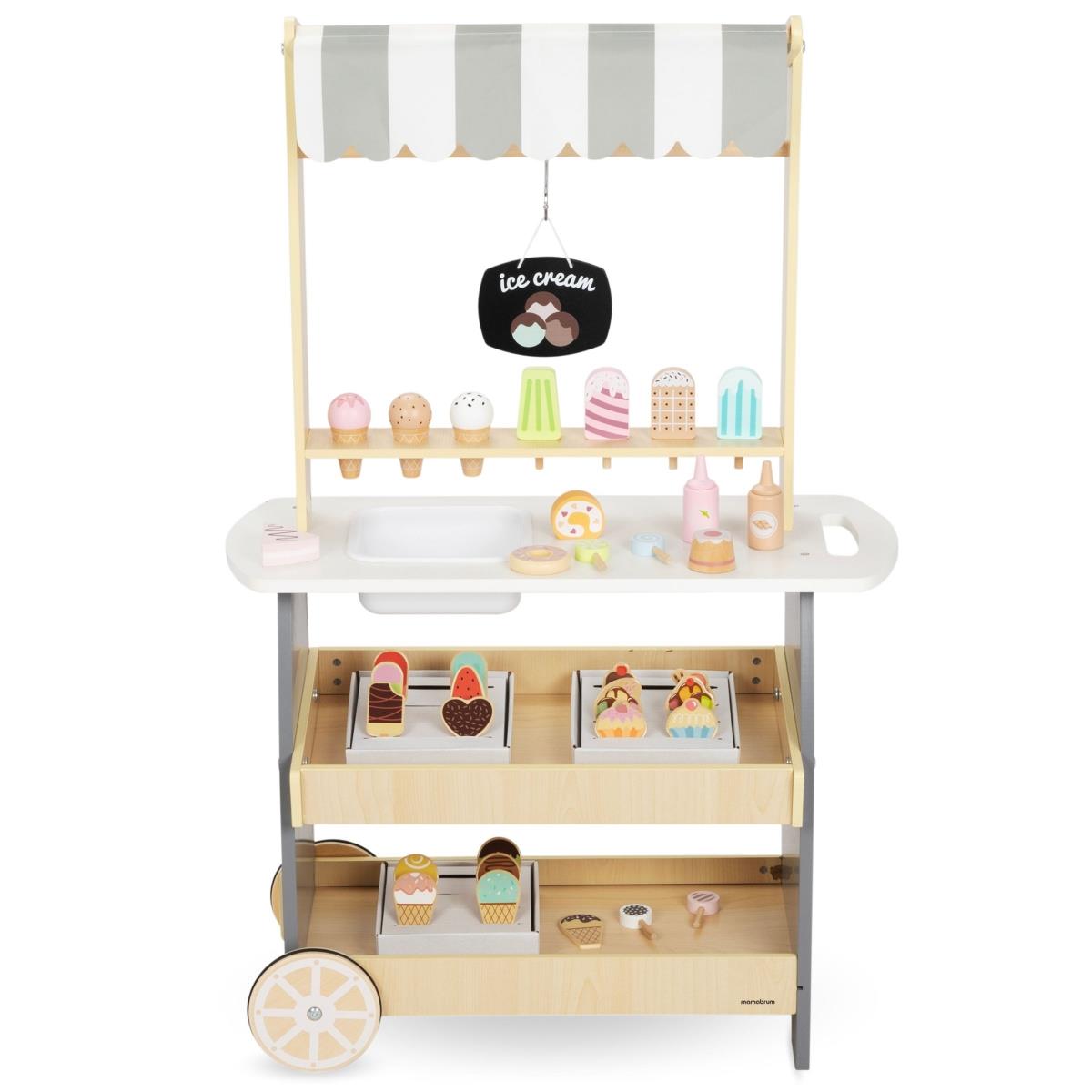 Ξύλινο παγωτατζίδικο με ρόδες - καροτσάκι παγωτού