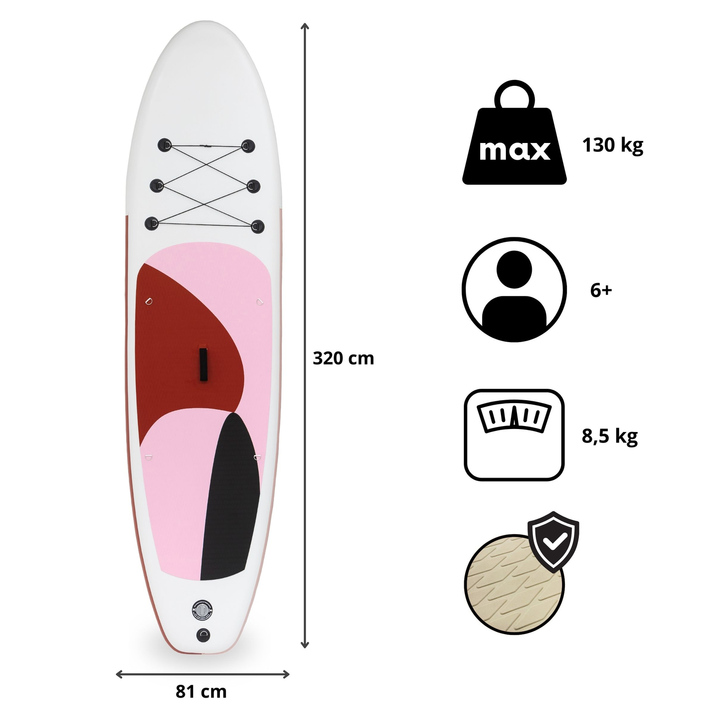 Φουσκωτό SUP Stand Up Paddle board 320cm με κουπί και κάθισμα - HyperMotion WAVE BOOST PINK 320