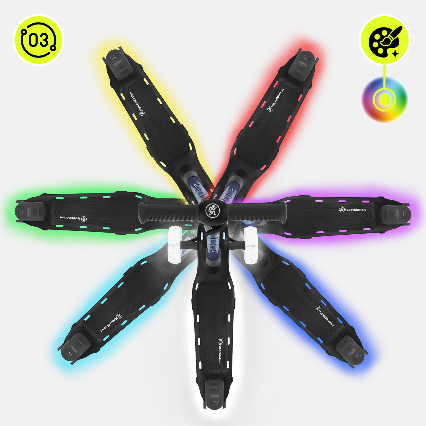 Πατίνι ισορροπίας HyperMotion BECKY - φωτισμός RGB LED, μαύρο
