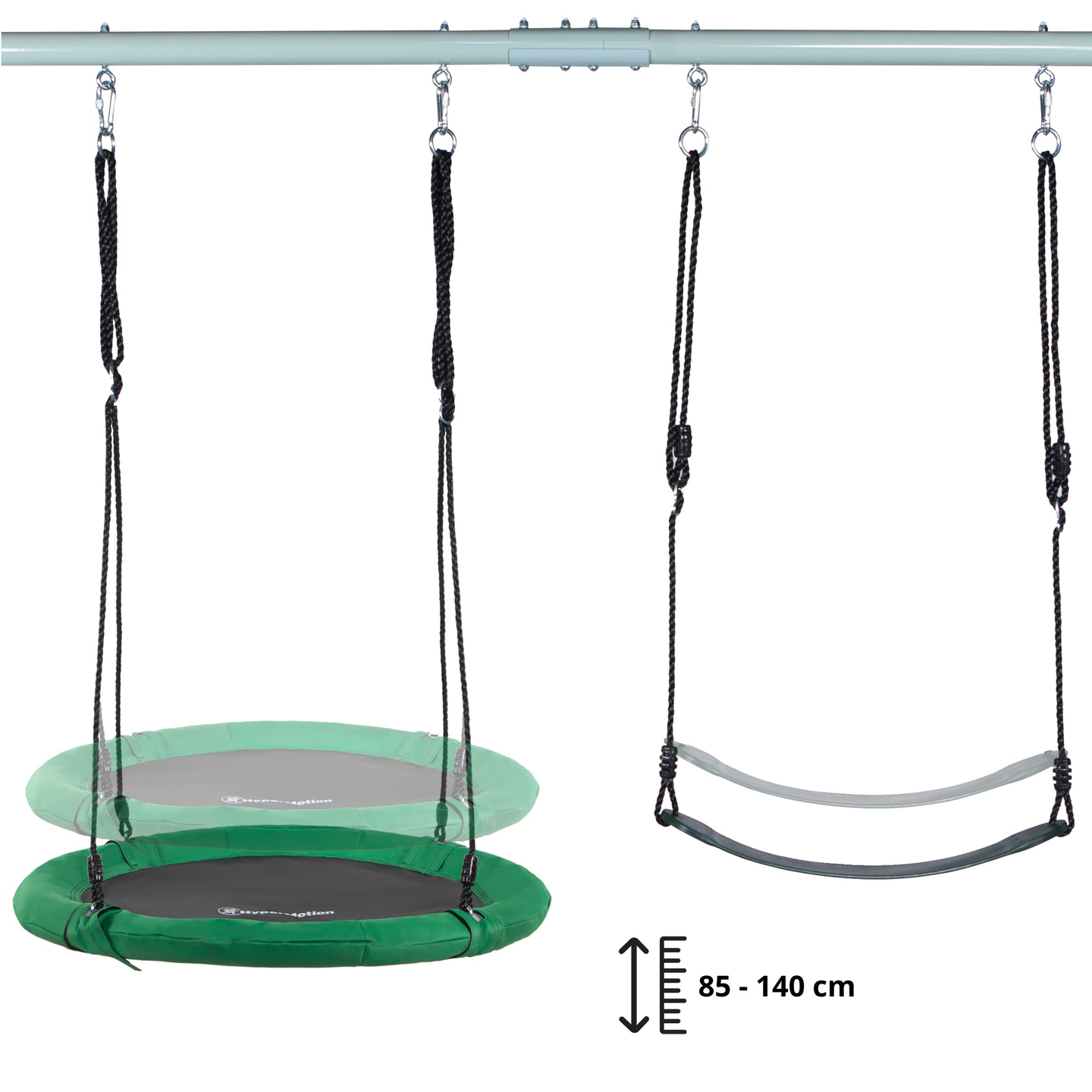 Διπλή κούνια κήπου με πλαίσιο και σχοινιά - κάθισμα και φωλιά πελαργού